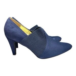 Bellini Womens 9W Slip On Heel Booties Navy Blue Microsuede Shoes Career 3" Heel